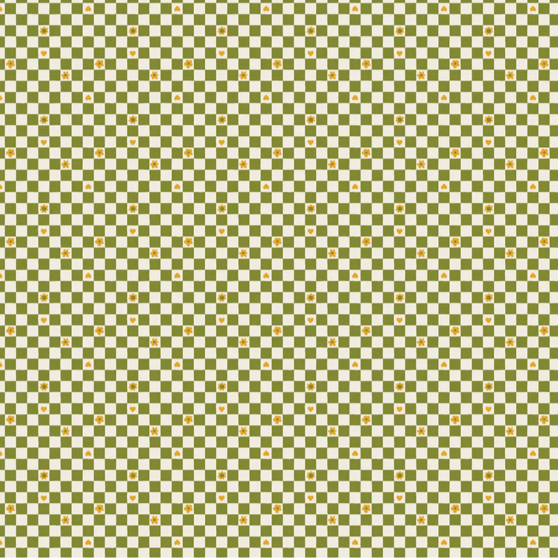 Green and white checkered pattern with small floral elements