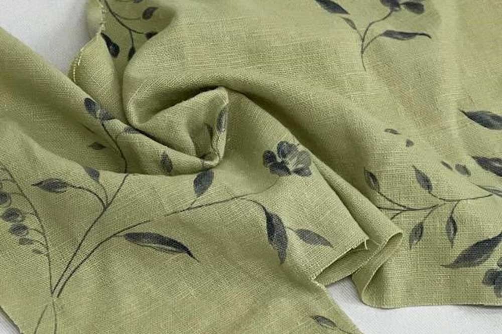 Rayon Linen Fashion Green Floral Woven- Sold by the yard