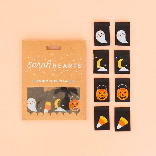 Notions: Sarah Hearts Halloween Icon Woven Labels- 1 Pack