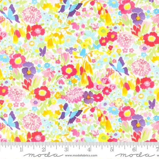 Moda Fabrics: Momo Whimsy Wonderland Floral Flutters Quilting Cotton Woven- by the half yard.