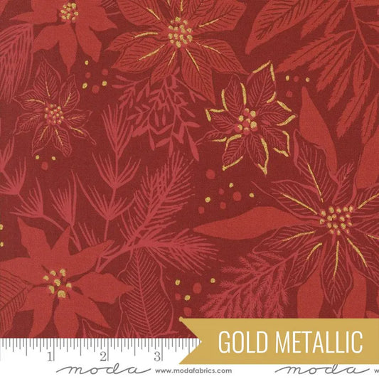 Holiday Collection: Moda Fabrics Crimson Poinsettia Mix Florals Metallic Quilting Cotton Woven- by the Half Yard