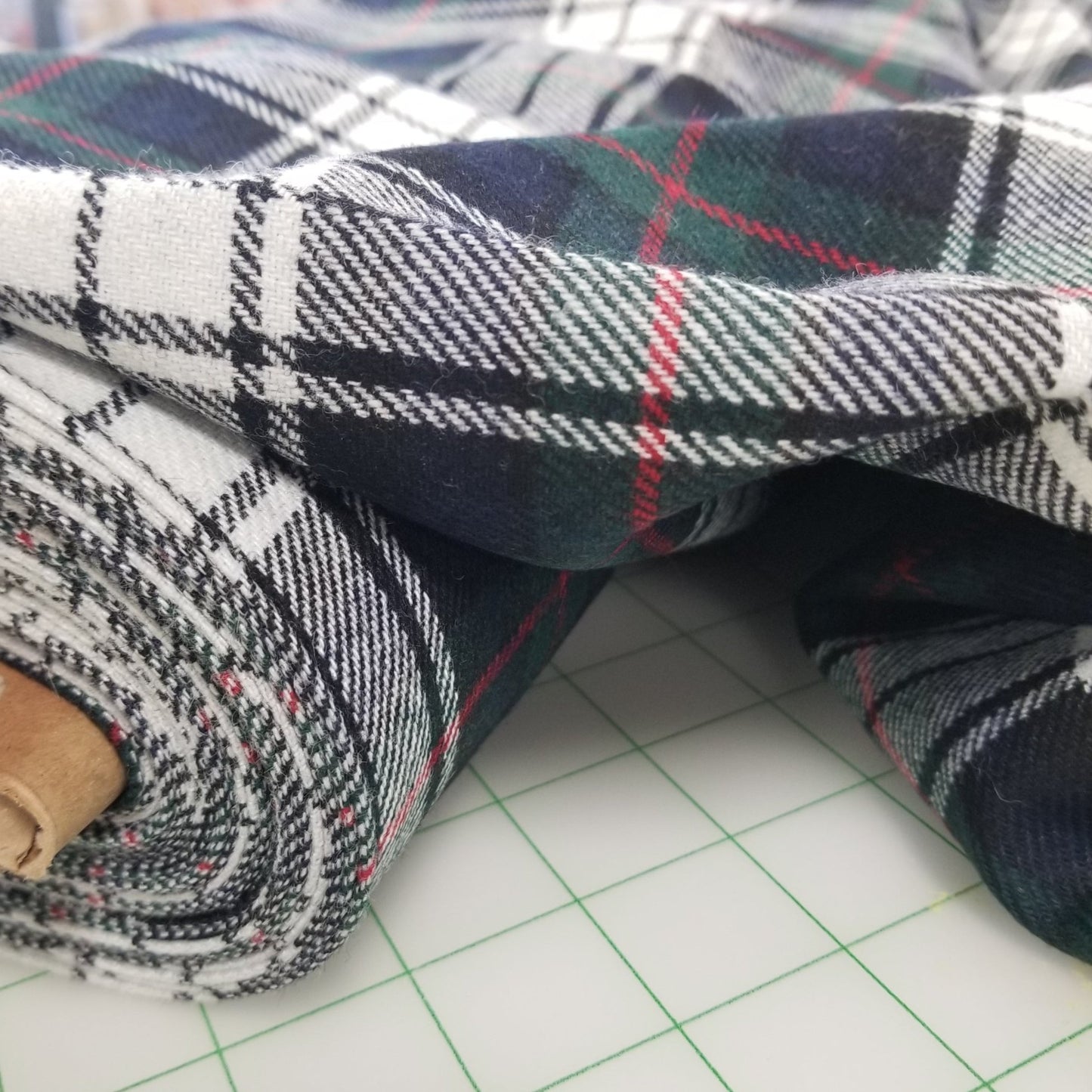 Designer Deadstock Italian Viscose Wool Plaid Green Woven- by the yard