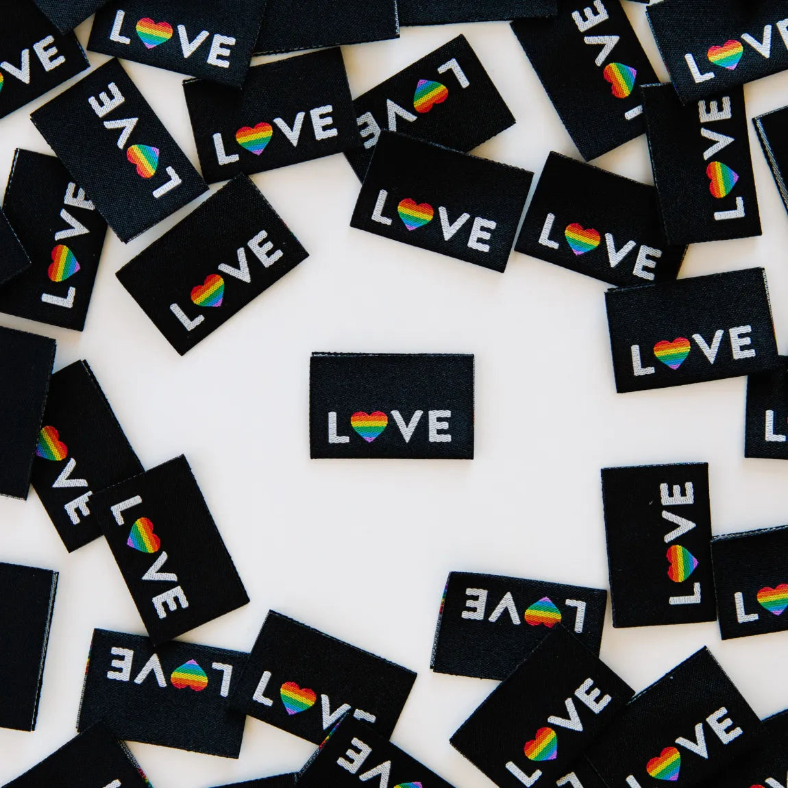 Notions: Sarah Hearts Woven Pride Heart Labels "Love" - 1 Pack
