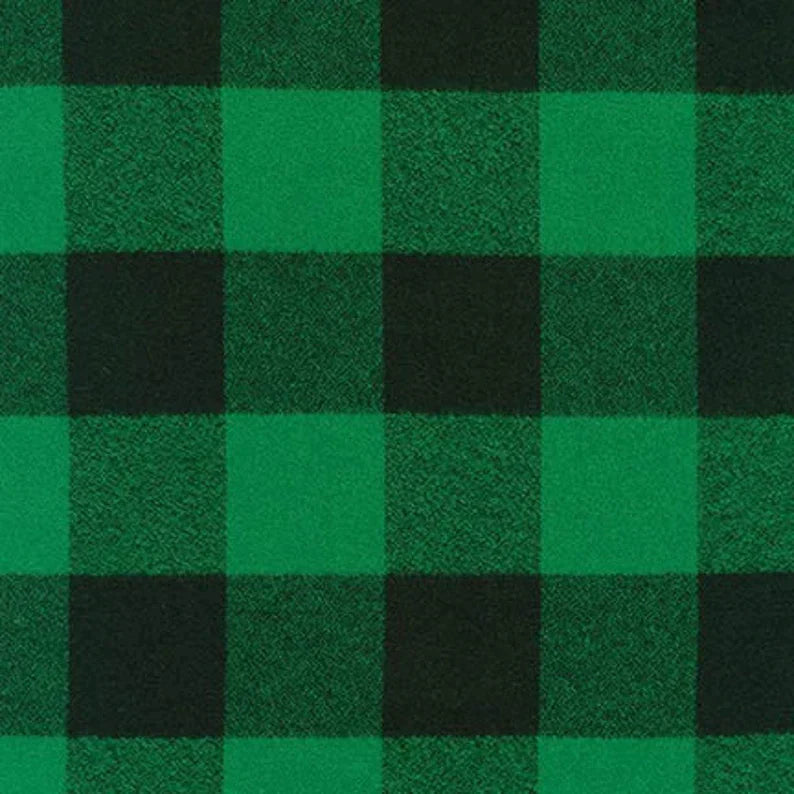 Mammoth Large Two Check Plaid Flannel Black and Green Woven 6.4 oz- Sold by the yard