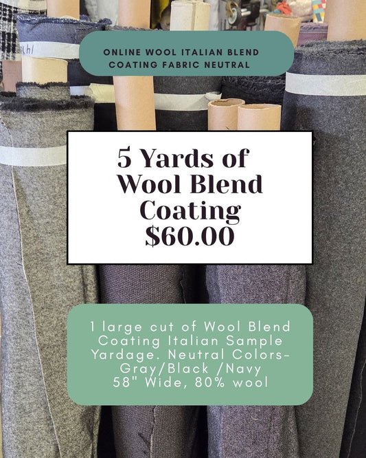 Online October/November Mystery Bundle: 5 yard Large cut of Wool Italian Blend Coating Woven Solid- Mystery Pack