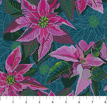 Northcott Fabrics: Anna Maria Textiles Cozy Christmas Flourish Poinsettia Cotton Woven- by the half yard