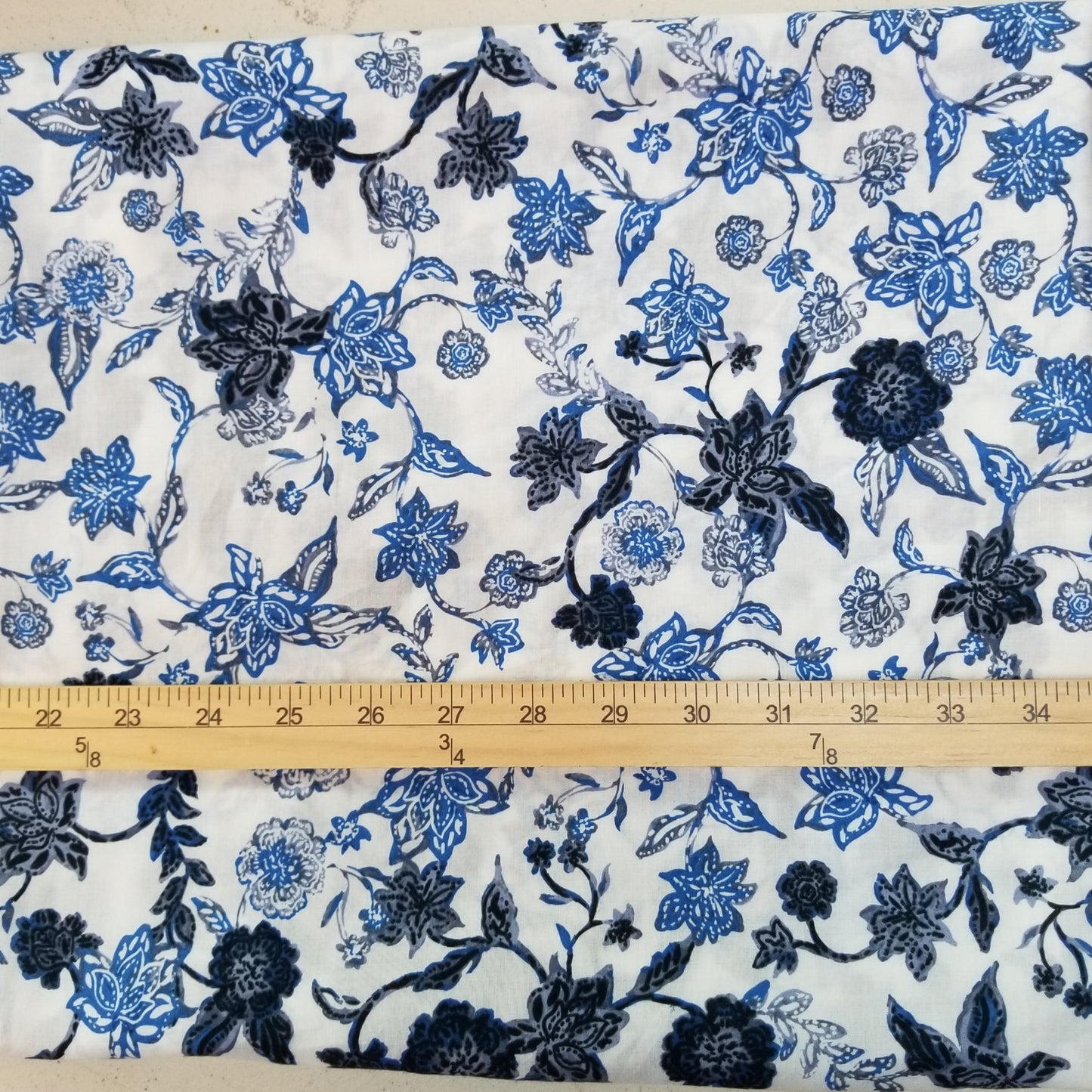 Designer LA Deadstock Ivory and Scattered Blue Floral Rayon Challis Woven-by the yard