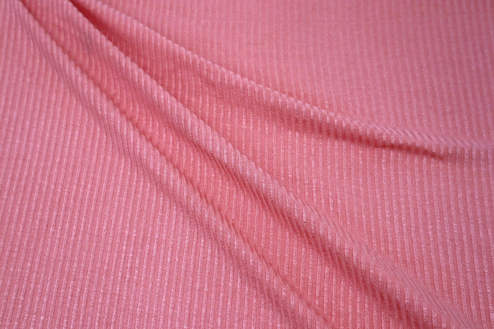 End of Bolt: 2 yards of Fashion Jersey Rib 4x2 Coral Rayon Spandex Knit- Remnant