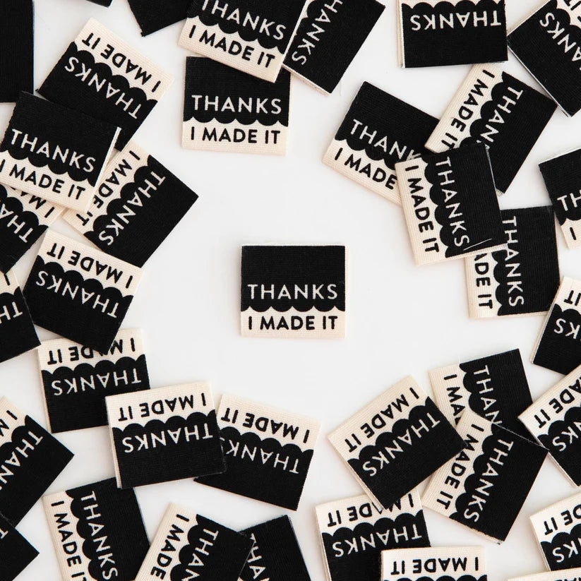 Notions: Sarah Hearts Organic Cotton Woven Labels "THANKS I MADE IT"- 1 Pack