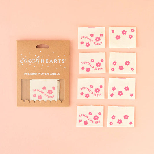 Notions: Sarah Hearts Organic Cotton Labels "Sewing> Sleep Pink"- 1 Pack