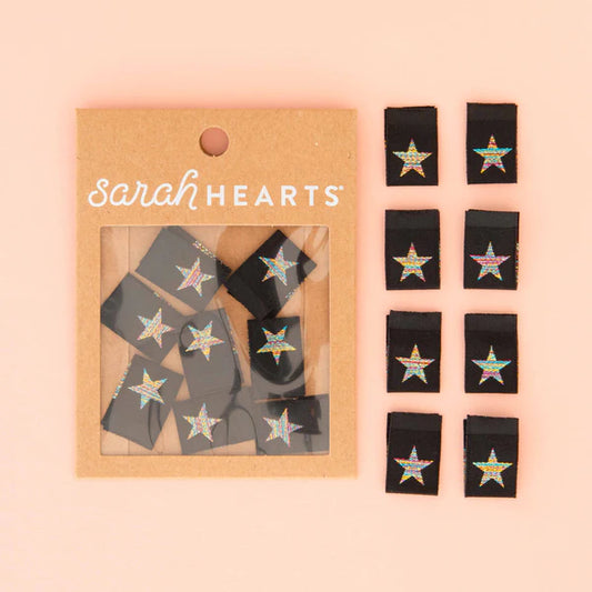 Notions: Sarah Hearts Woven-Metallic Rainbow Stars Woven Labels- 1 Pack