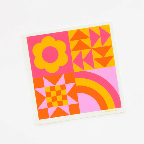 Sticker Sarah Hearts Colorful Quiltblock Sticker- 1  Vinyl Sticker ( 3"x3")