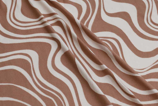 End of BOlt: 2 yards of Retro Swirls Light Mocha Double Brushed Poly Spandex Knit- Remnant