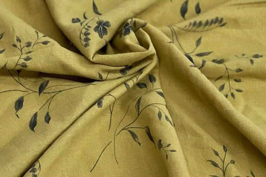 End of BOlt: 2.5 yards of Rayon Linen Fashion Vintage Wash Yellow Green Floral Woven- remnant