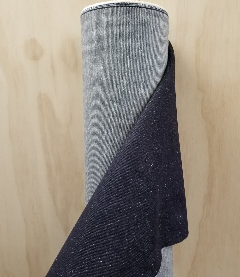 End of Bolt: 1-1/8th yards of Fashion Denim Speckled Popcorn Dark Indigo 100% Cotton-12.2 oz Made in Japan- remnant