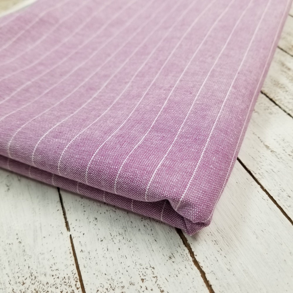 End of Bolt: 3/4th yard of Designer Deadstock Purple Stripe Chambray Woven- Remnant