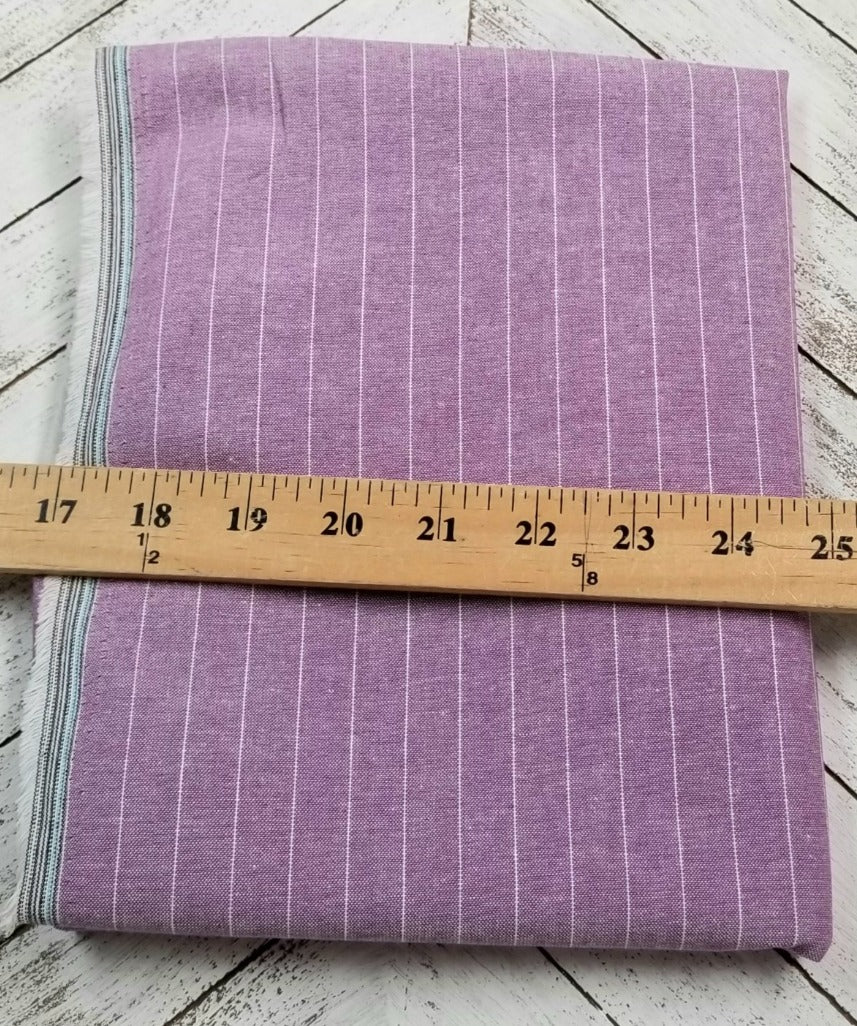 End of Bolt: 3/4th yard of Designer Deadstock Purple Stripe Chambray Woven- Remnant