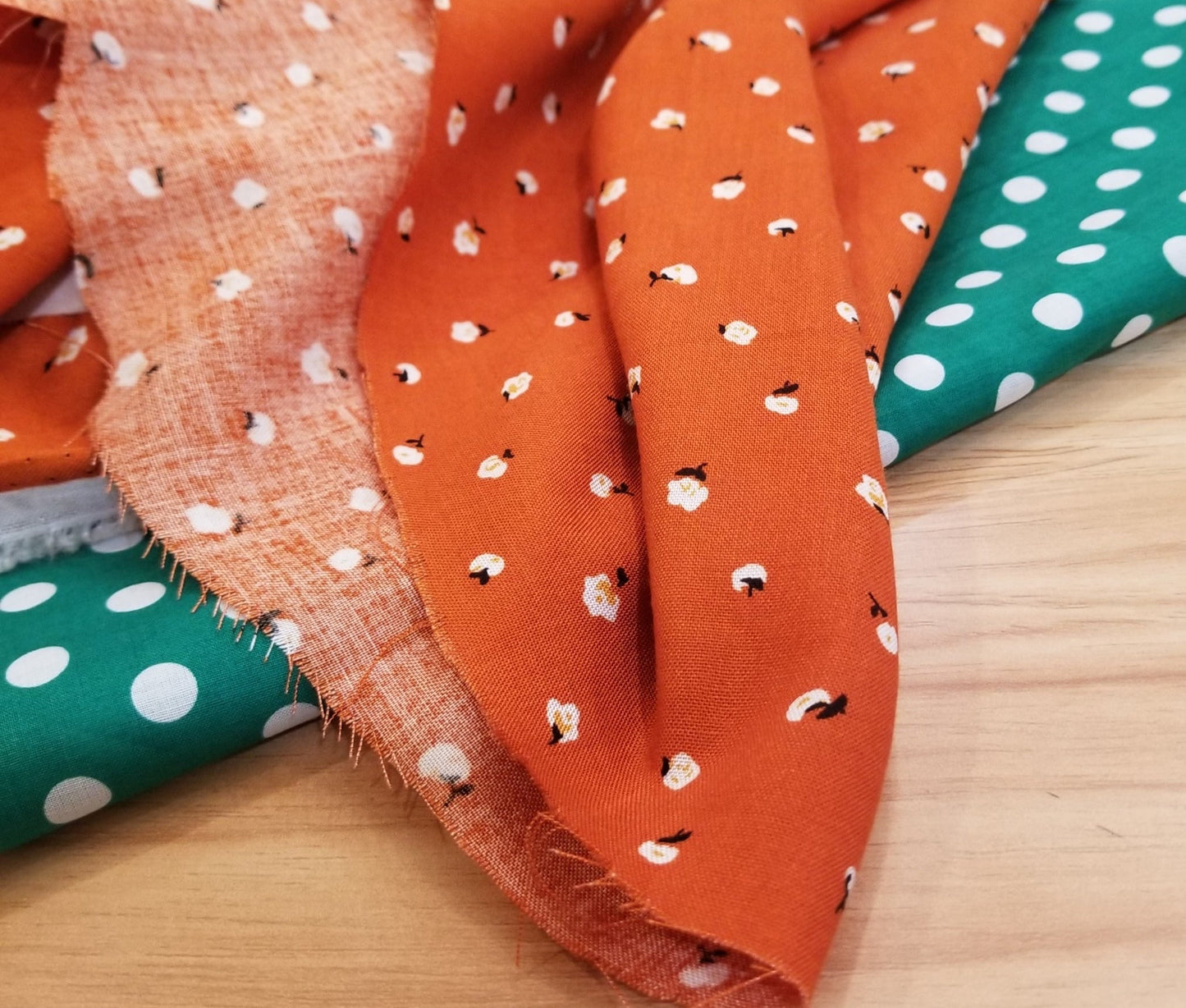 End of BOlt: 4-1/8th yards of Designer Deadstock Kelly Green Polka Dot Cotton Voile Woven- Remnant