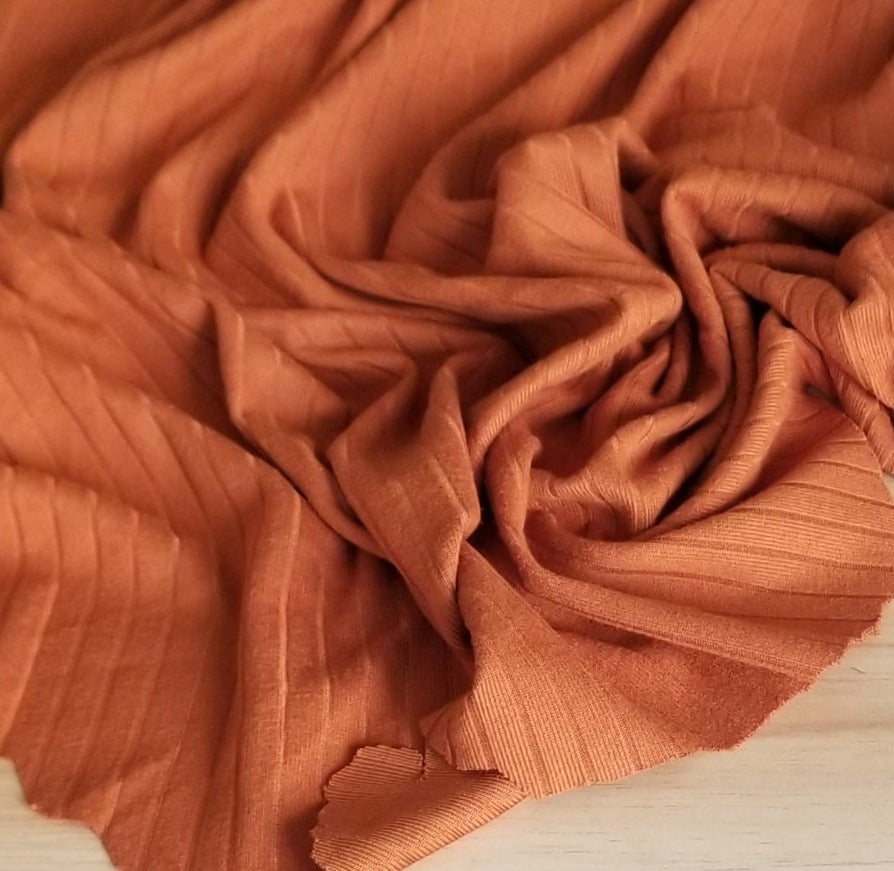Fashion Double Brushed Soft 8x2 Rib Solid Rust Knit 200 GSM - Sold by the yard