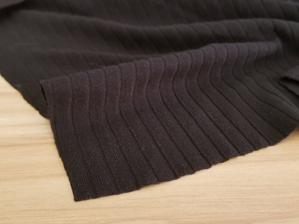 Fashion Double Brushed Soft 8x2 Rib Solid Black Knit 200 GSM - Sold by the yard