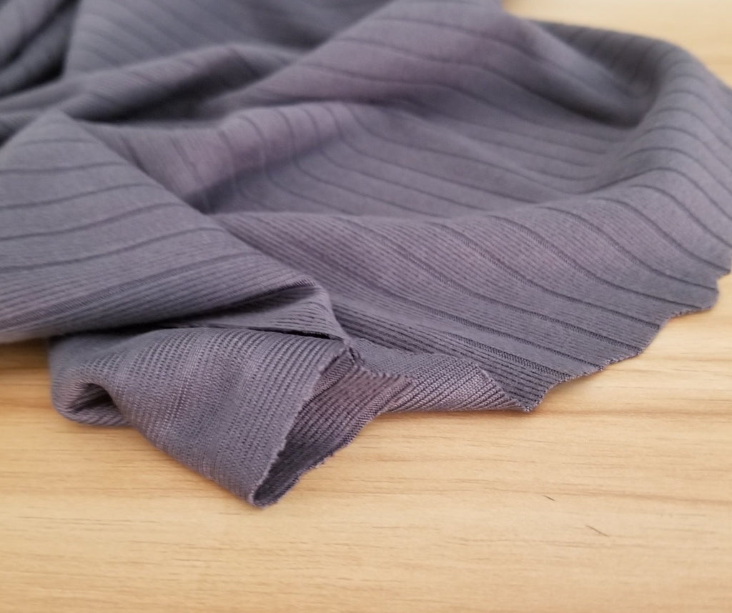 Fashion Double Brushed Soft 8x2 Rib Solid Charcoal Grey Knit 200 GSM - Sold by the yard