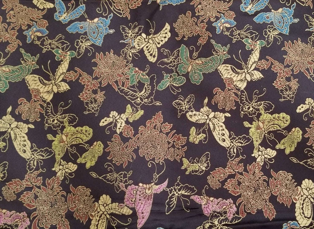 Fashion Black Lucky Butterflies and Florals  Brocade Woven- Sold by the Yard