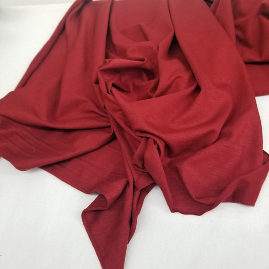 Designer Deadstock Rayon Wool Slub Stretch Jersey Ruby Red 5.5oz Knit- Sold by the yard
