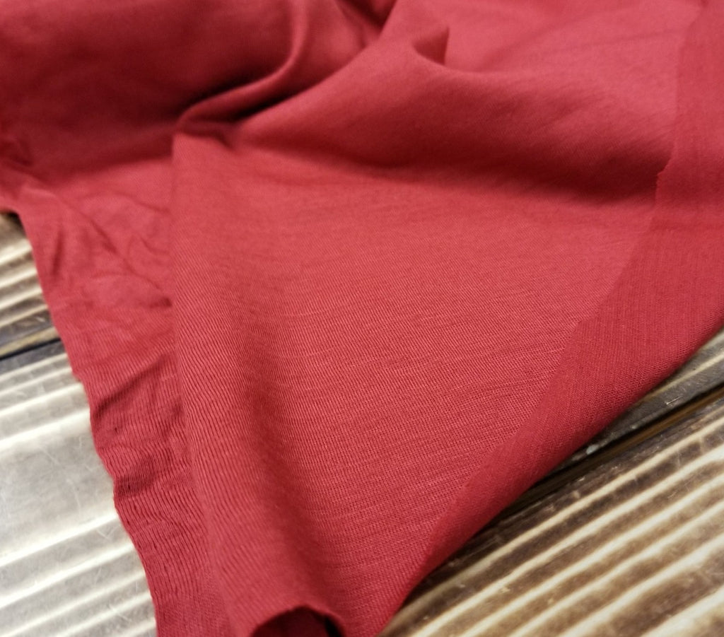 Designer Deadstock 100% Wool Red Lightweight Striated Slub Jersey Knit- 4.5 oz-Sold by the yard