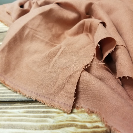 Designer Deadstock Laundered 100% Linen Soft Terracotta Clay Woven- Sold by the yard