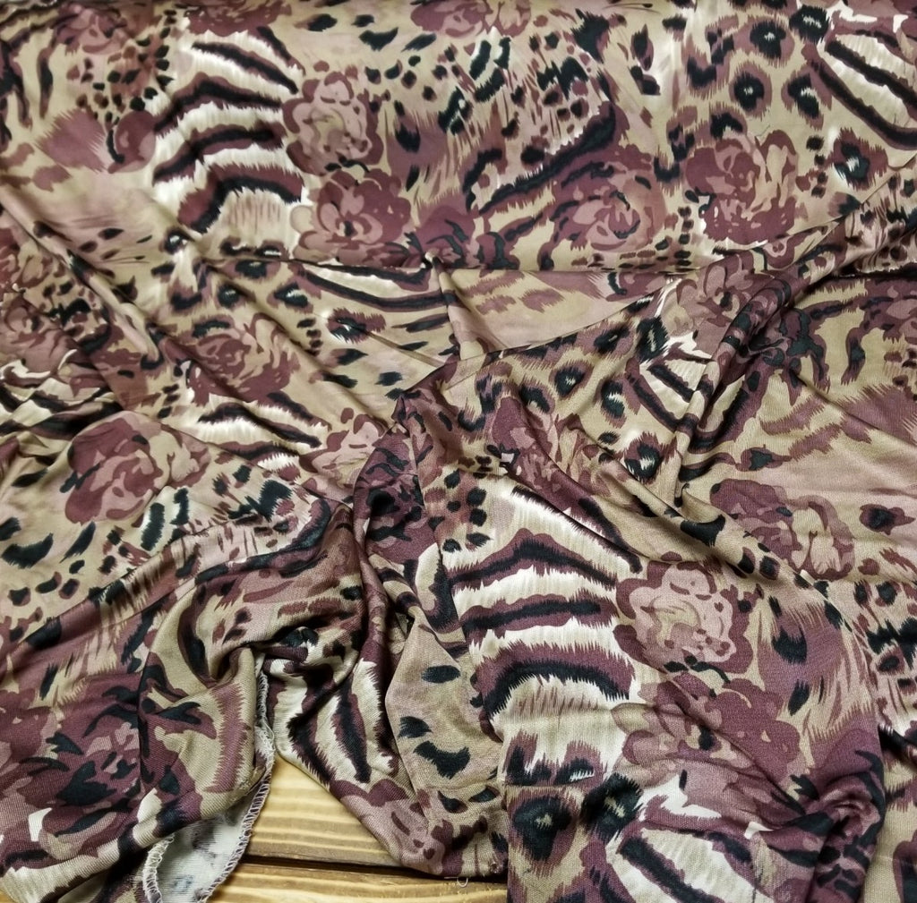 Designer Deadstock Silk Jersey Roses and Animal print Knit-Sold by the yard