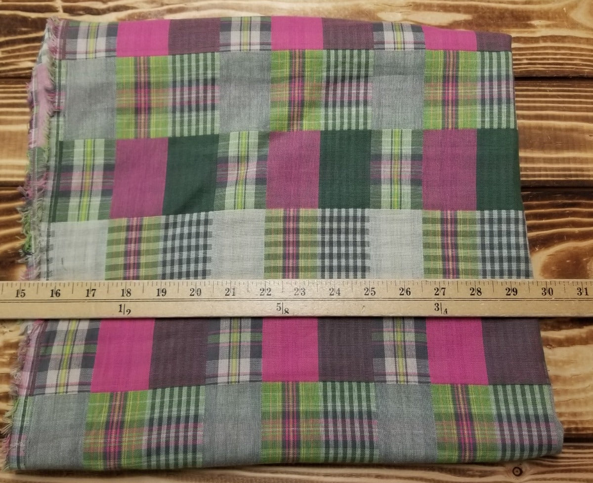 Designer Deadstock Plaid Olive, Gray, and Pink  Soft Cotton Double Gauze Woven- Sold by the yard