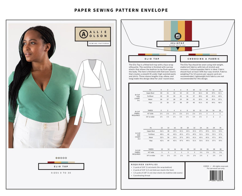 Pattern for Garment Making: Elio Top by Allie Olson - Paper Pattern