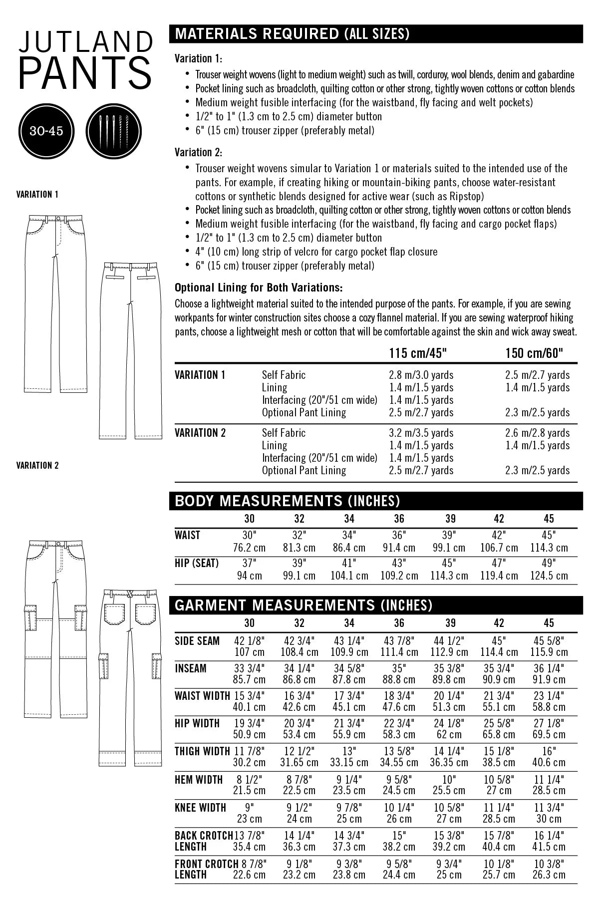 Pattern for Garment Making: Jutland Pants by Thread Theory Designs Inc.- Printed Pattern