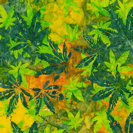 End of of Bolt: 4 yard of Kaufman Artisan Batiks Bright Green Cannabis Sativa 100% Combed Cotton Woven 3.1oz- remnant