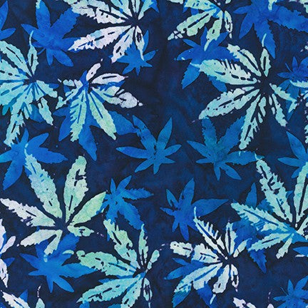End of Bolt: 1-1/8th yards of Kaufman Artisan Batiks Blue Cannabis Sativa 100% Combed Cotton Woven 3.1oz-remnant