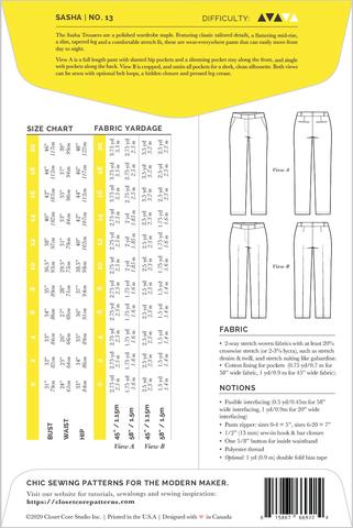 Pattern for Garment Making: Sasha Trousers Pattern/ Pants by Closet Core Patterns