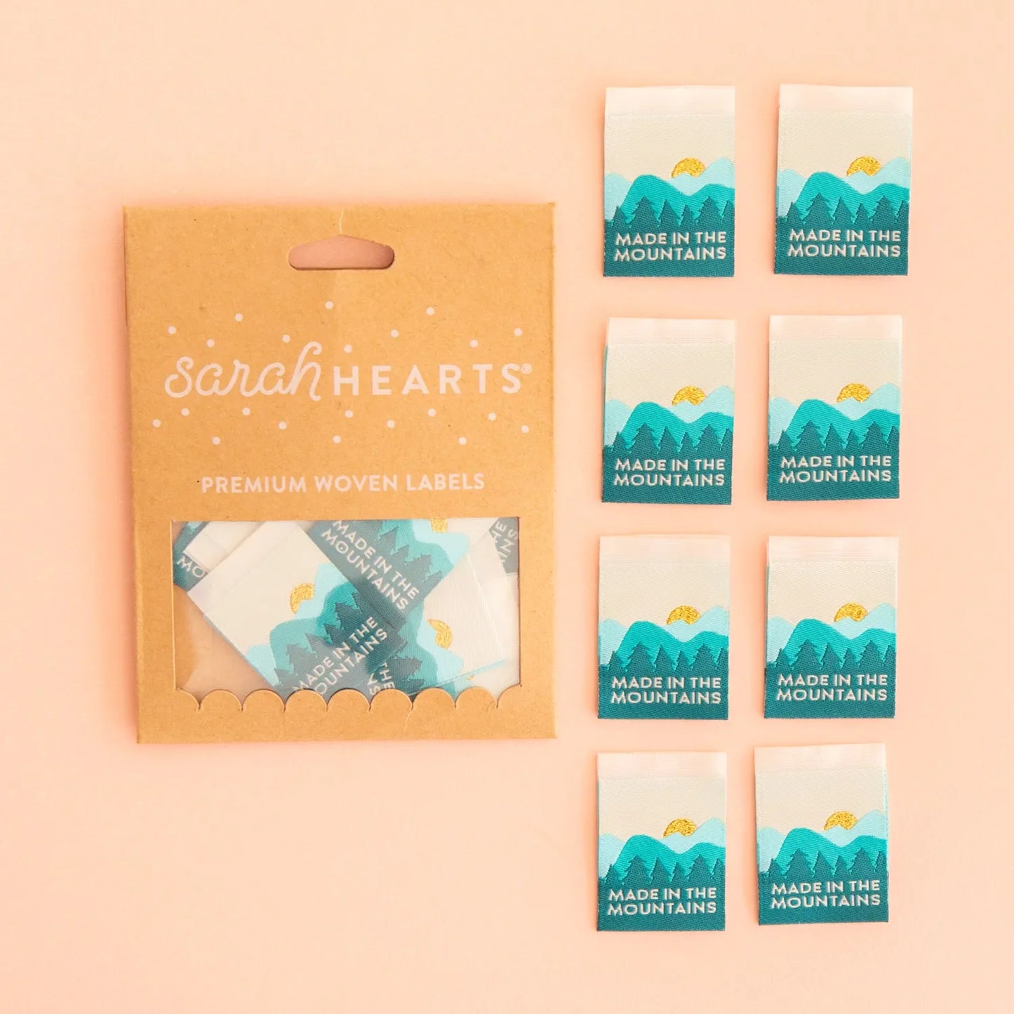 Notions: Sarah Hearts Woven Labels "MADE IN THE MOUNTAINS"- 1 Pack