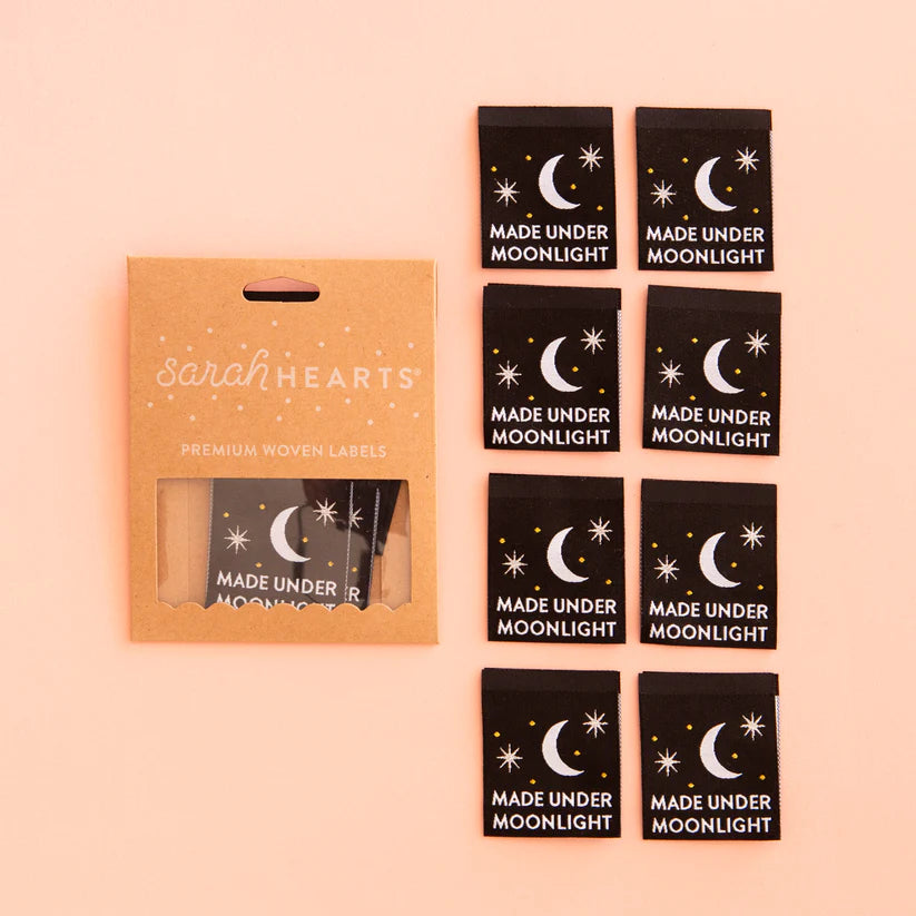 Notions: Sarah Hearts Woven Labels "MADE UNDER MOONLIGHT"- 1 Pack